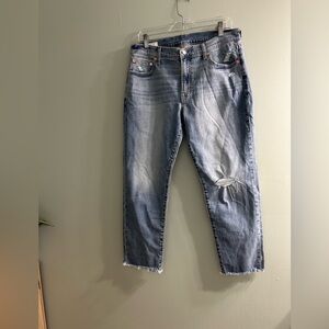 Gap mid rise girlfriend fit relaxed distressed jeans cropped